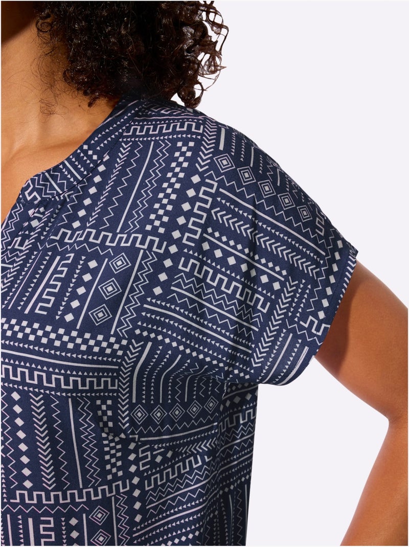 Chemisier Pure Viscose - Taille Standard - Witt Ecru/Marine - Kiabi