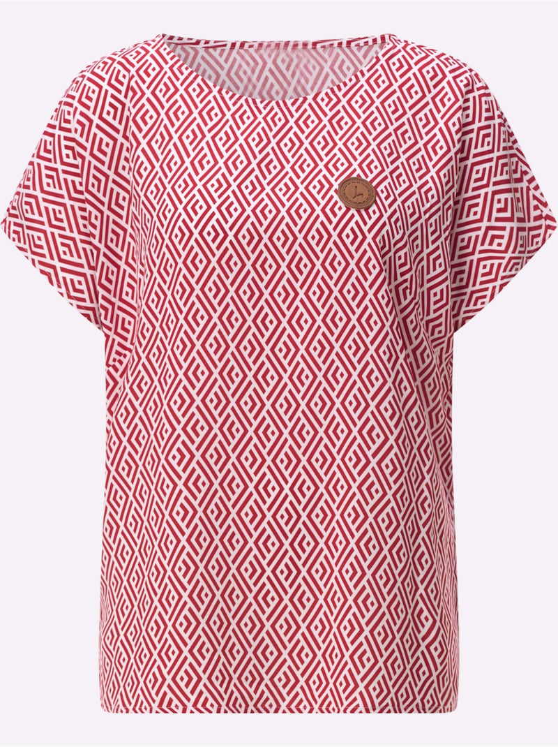 Chemisier Pure Viscose - Taille Standard - Witt Ecru/Rouge - Kiabi