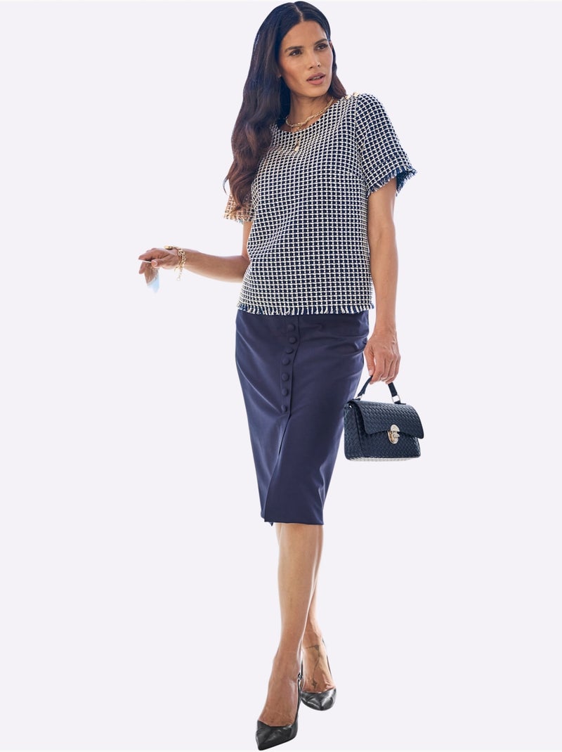 Chemisier Qualité Bouclé Douce - Taille Standard - Helline Ecru/Marine - Kiabi