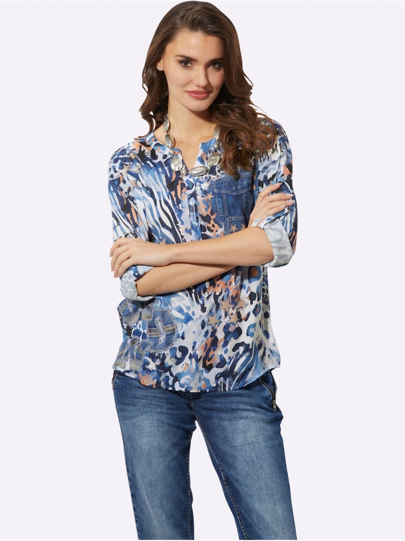 Chemisier Qualité Douce Et Fluide - Taille Standard - Witt Bleu Ecru - Kiabi