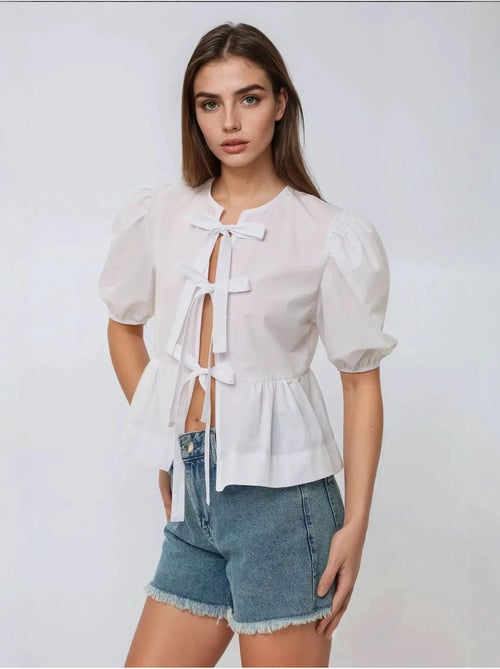 Chemisier ras du cou en coton avec nœud - Kiabi Chemisier ras du cou en coton avec nœud - Kiabi