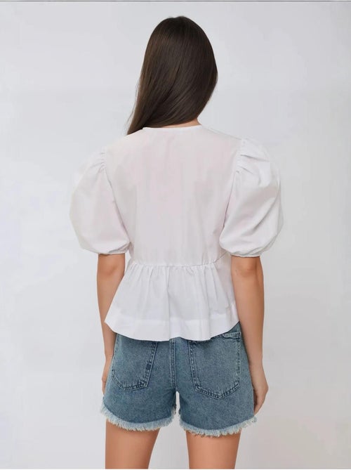 Chemisier ras du cou en coton avec nœud - Kiabi Chemisier ras du cou en coton avec nœud - Kiabi