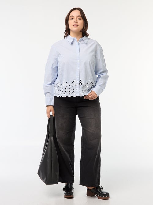 Chemisier rayé à manches longues avec broderies - Kiabi