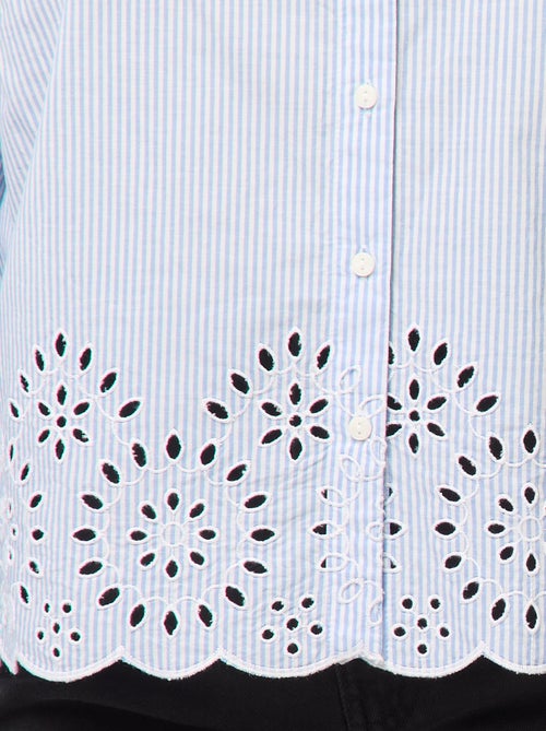 Chemisier rayé à manches longues avec broderies - Kiabi