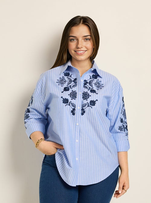 Chemisier rayé broderies fleuries - Kiabi
