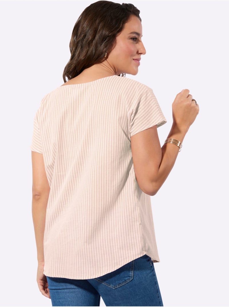 Chemisier Rayé Certifié Par L'exigeant Label Gots - Taille Standard - Witt Beige/Blanc - Kiabi