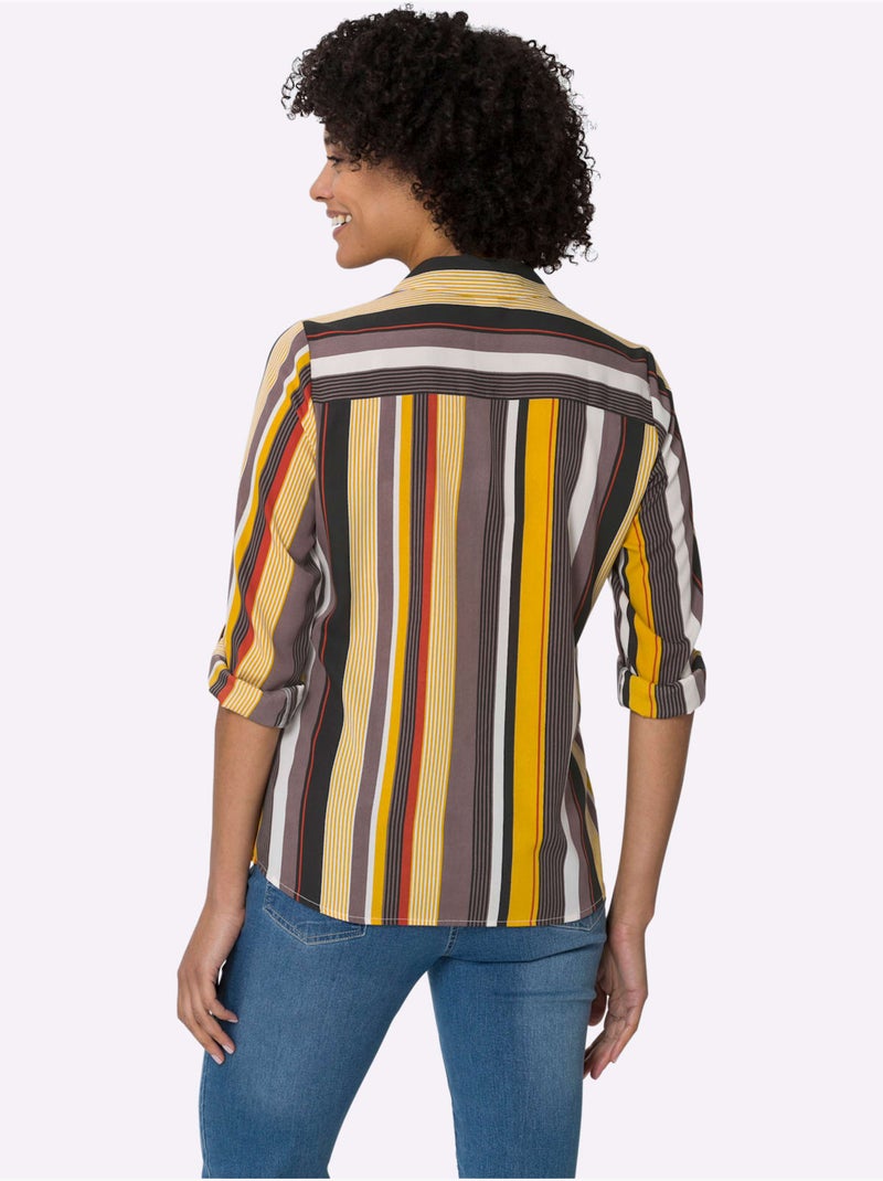 Chemisier Rayé Col Chemise Ouvert - Taille Standard - Moda Vilona Gris Orange - Kiabi