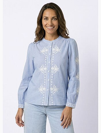 Chemisier rayé col rond et broderies - AFIBEL