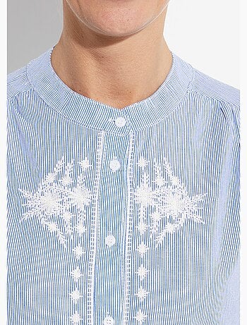 Chemisier rayé col rond et broderies - AFIBEL