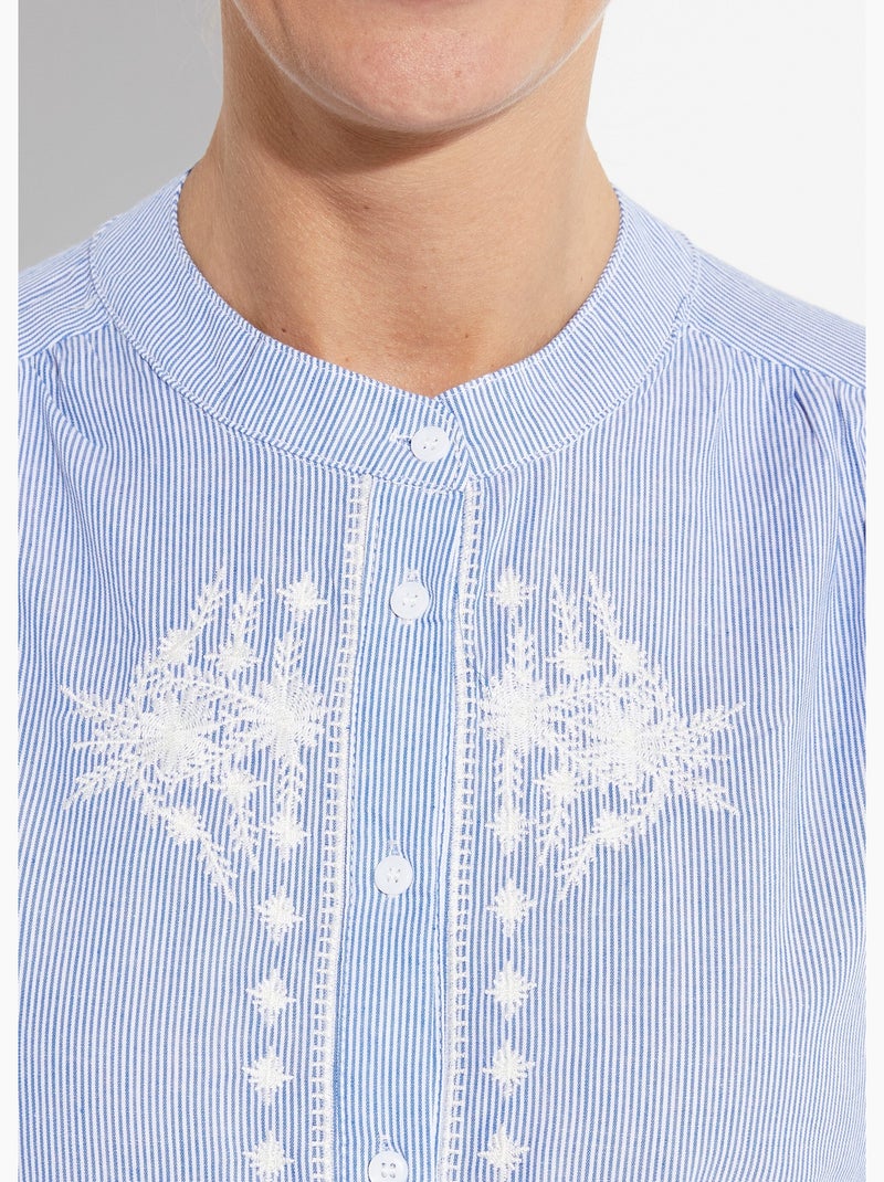 Chemisier rayé col rond et broderies - AFIBEL Bleu - Kiabi