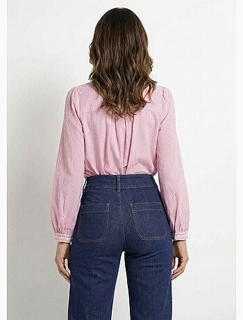 Chemisier rayé col rond et broderies - AFIBEL