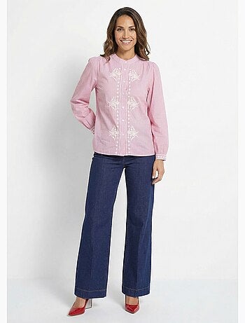 Chemisier rayé col rond et broderies - AFIBEL