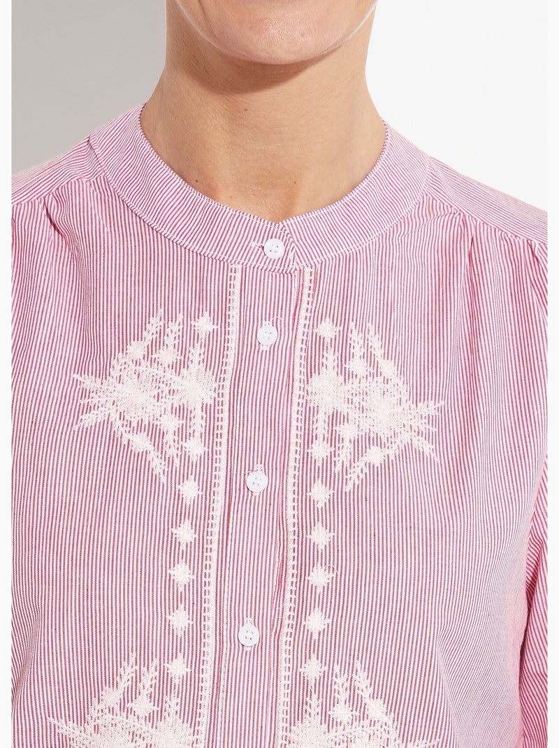 Chemisier rayé col rond et broderies - AFIBEL Rouge - Kiabi