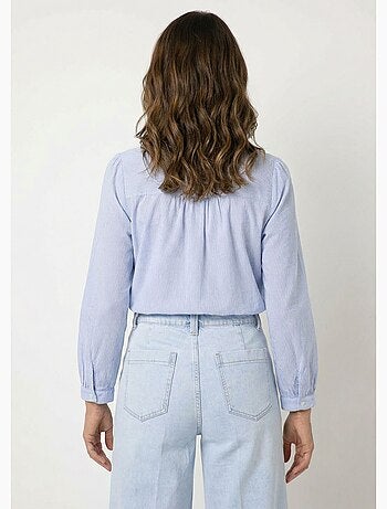 Chemisier rayé col rond et broderies