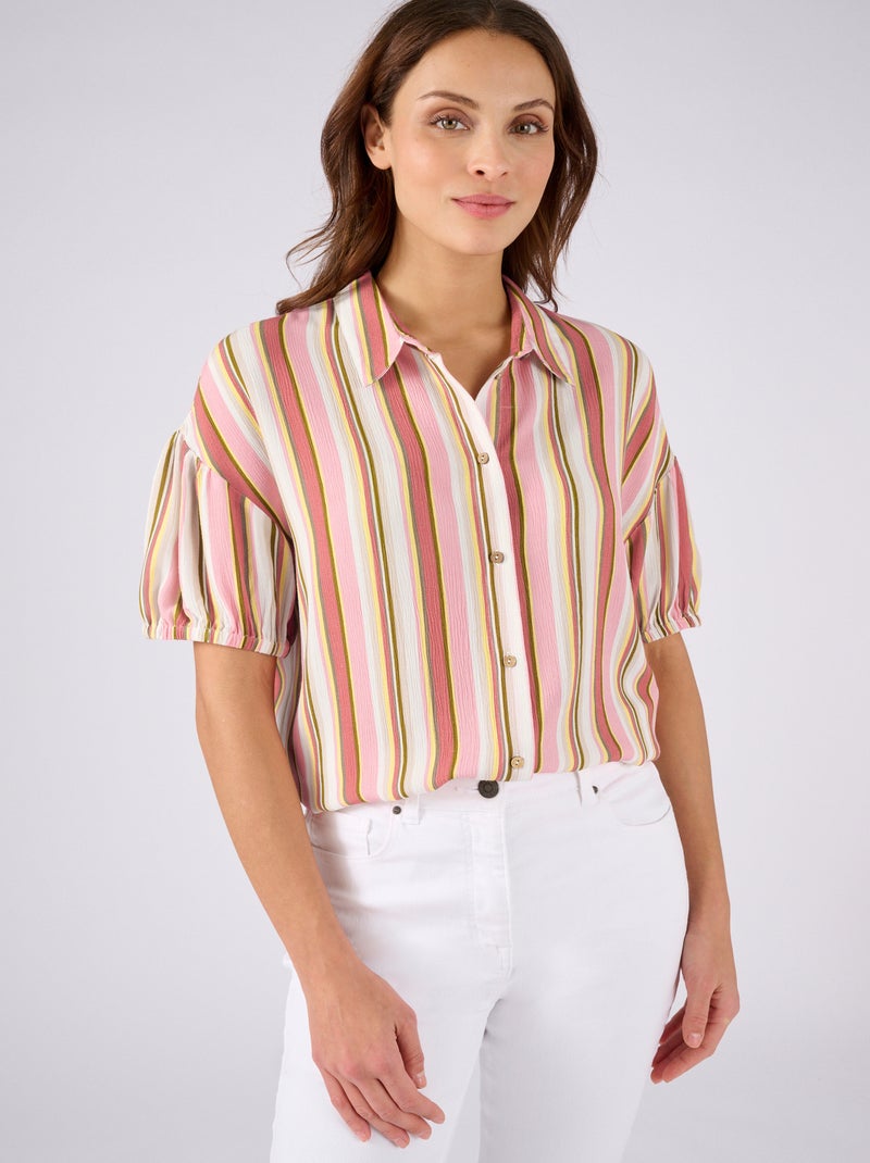 Chemisier rayé en tissu créponné pure viscose - Damart Rose - Kiabi