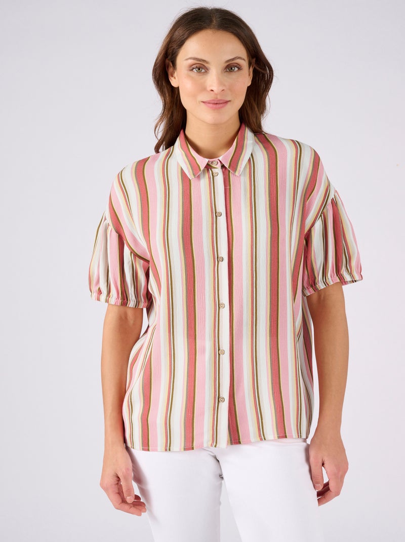 Chemisier rayé en tissu créponné pure viscose - Damart Rose - Kiabi