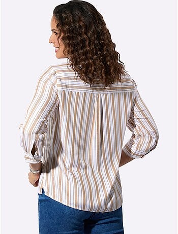 Chemisier rayé en viscose avec col rond et manches 3/4 retroussables - Taille standard - Witt