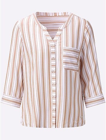Chemisier rayé en viscose avec col rond et manches 3/4 retroussables - Taille standard - Witt