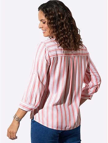 Chemisier rayé en viscose avec col rond et manches 3/4 retroussables - Taille standard - Witt