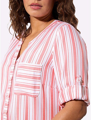Chemisier rayé en viscose avec col rond et manches 3/4 retroussables - Taille standard - Witt
