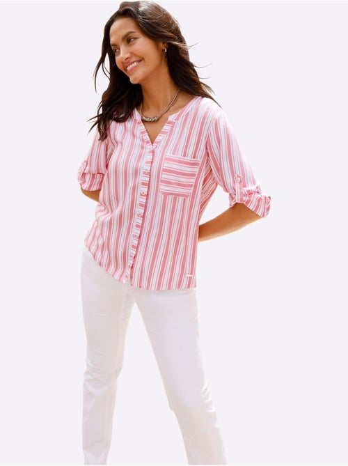 Chemisier rayé en viscose avec col rond et manches 3/4 retroussables - Taille standard - Witt - Kiabi Chemisier rayé en viscose avec col rond et manches 3/4 retroussables - Taille standard - Witt - Kiabi
