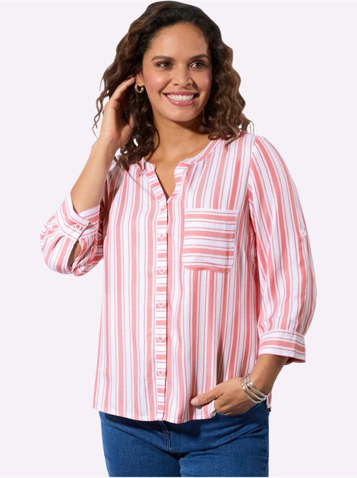 Chemisier rayé en viscose avec col rond et manches 3/4 retroussables - Taille standard - Witt - Kiabi Chemisier rayé en viscose avec col rond et manches 3/4 retroussables - Taille standard - Witt - Kiabi