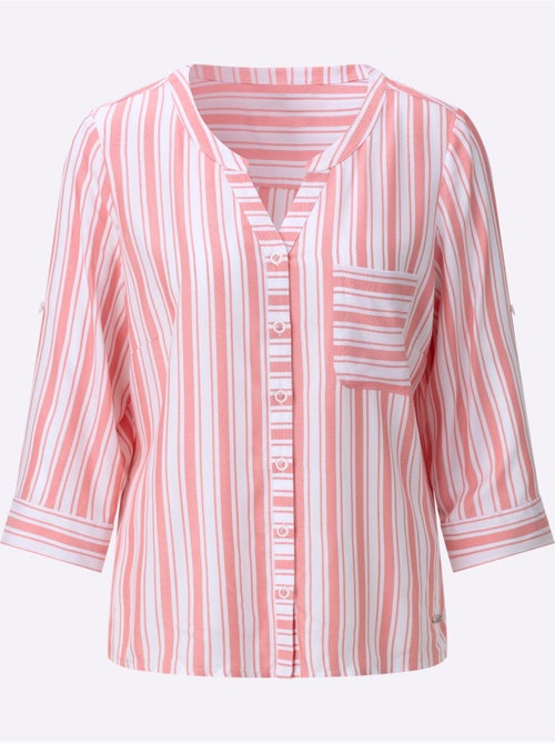 Chemisier rayé en viscose avec col rond et manches 3/4 retroussables - Taille standard - Witt - Kiabi Chemisier rayé en viscose avec col rond et manches 3/4 retroussables - Taille standard - Witt - Kiabi