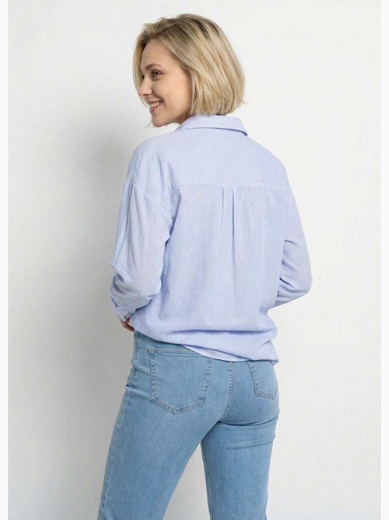 Chemisier rayé long boutonné avec dentelle - Afibel Bleu Blanc - Kiabi