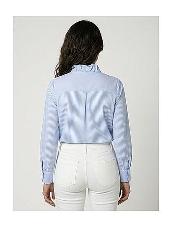 Chemisier rayé plissé avec col montant