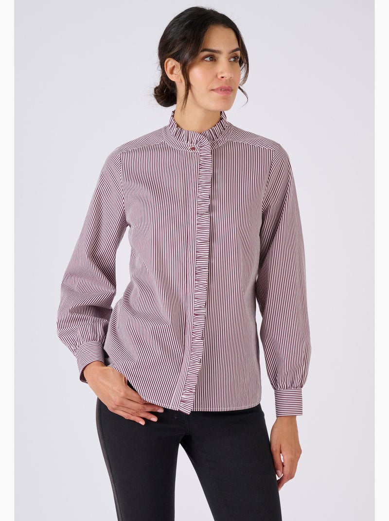 Chemisier rayé popeline pur coton - Damart Rouge - Kiabi