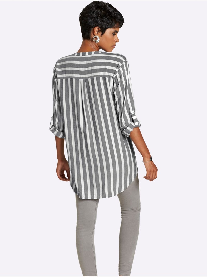 Chemisier Rayé Pure Viscose - Taille Standard - Helline Blanc Gris - Kiabi