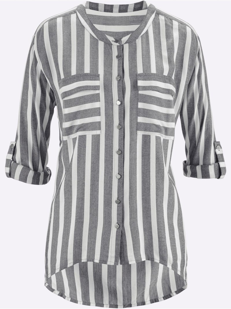 Chemisier Rayé Pure Viscose - Taille Standard - Helline Blanc Gris - Kiabi