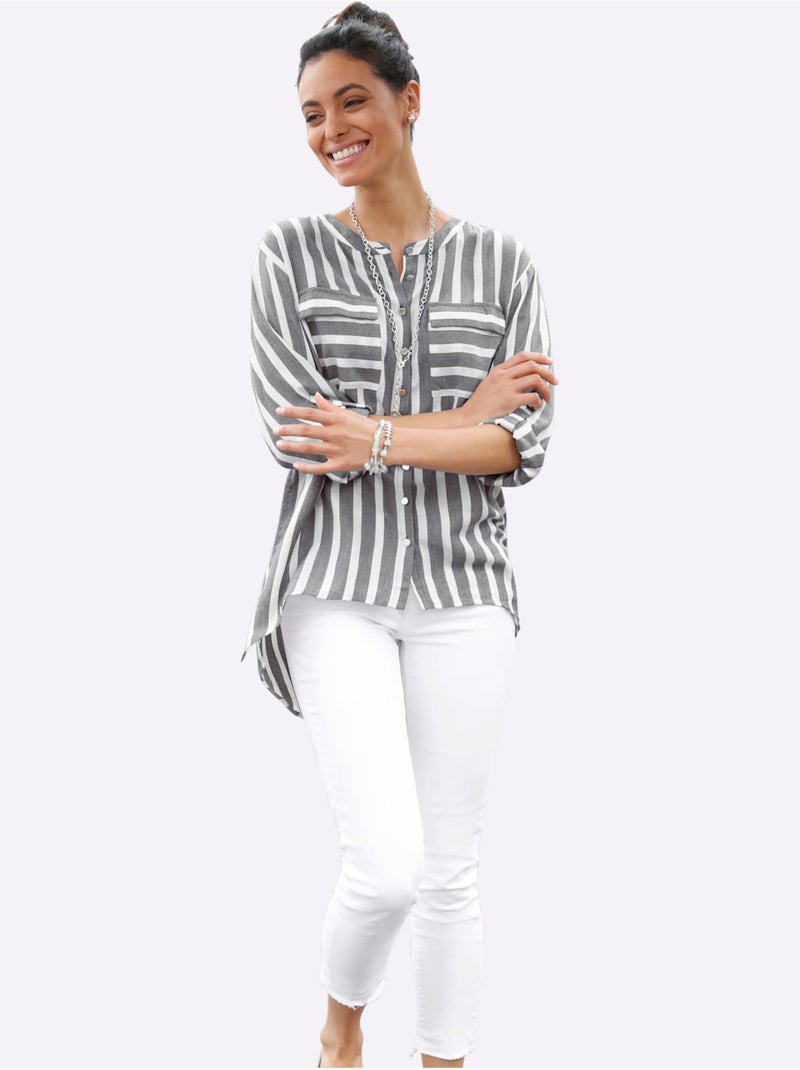 Chemisier Rayé Pure Viscose - Taille Standard - Helline Blanc Gris - Kiabi