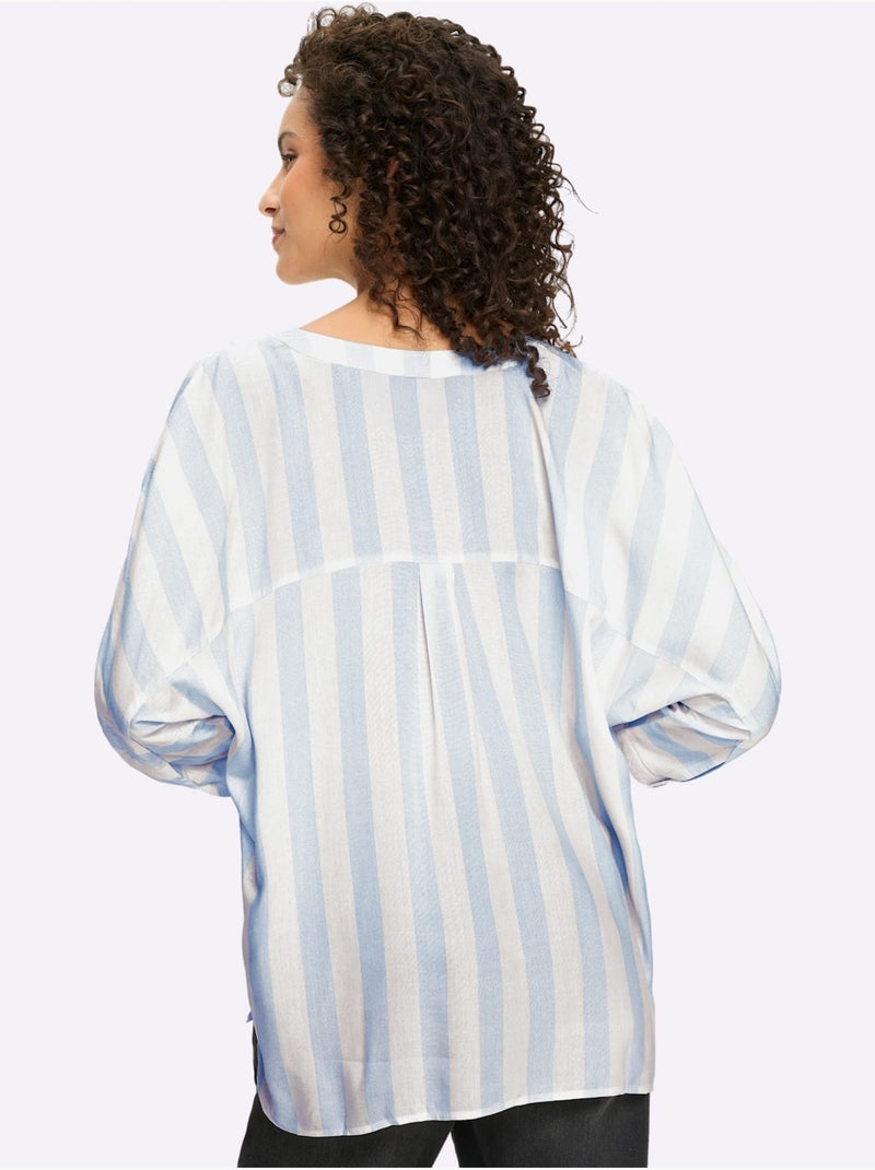Chemisier Rayé Pure Viscose - Taille Standard - Helline Bleu Ecru - Kiabi