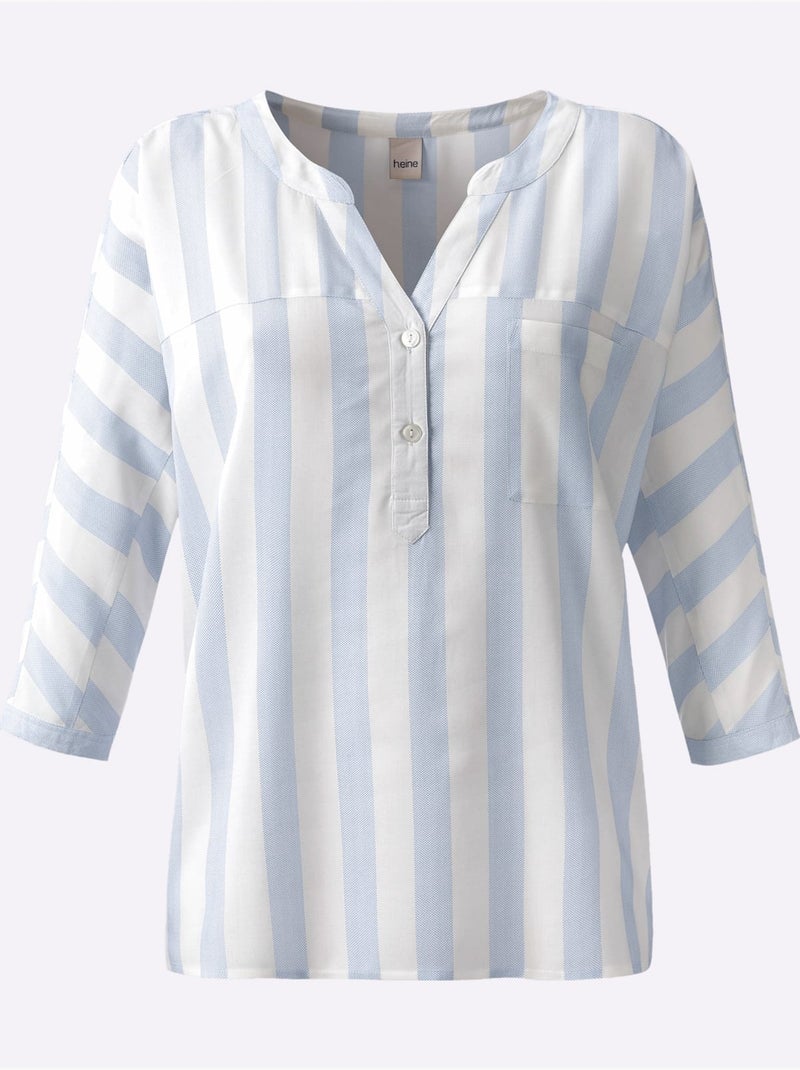 Chemisier Rayé Pure Viscose - Taille Standard - Helline Bleu Ecru - Kiabi