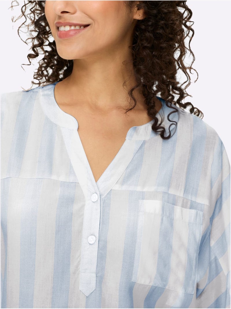 Chemisier Rayé Pure Viscose - Taille Standard - Helline Bleu Ecru - Kiabi