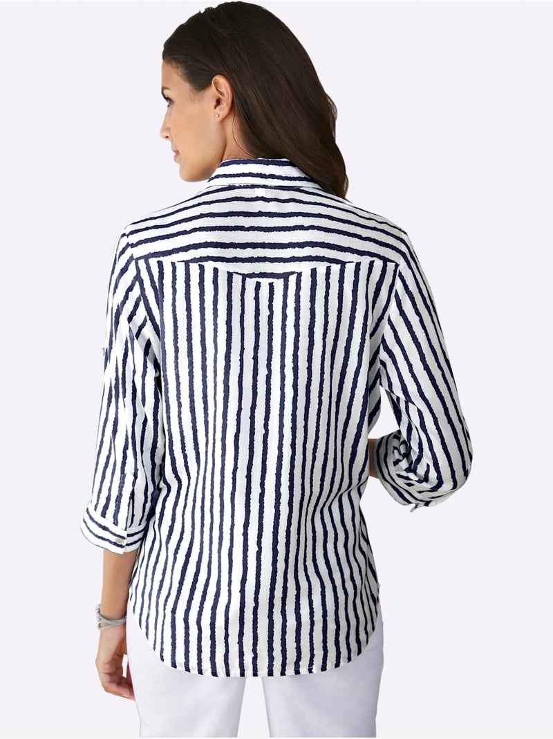 Chemisier Rayé Pure Viscose - Taille Standard - Witt Bleu Blanc - Kiabi
