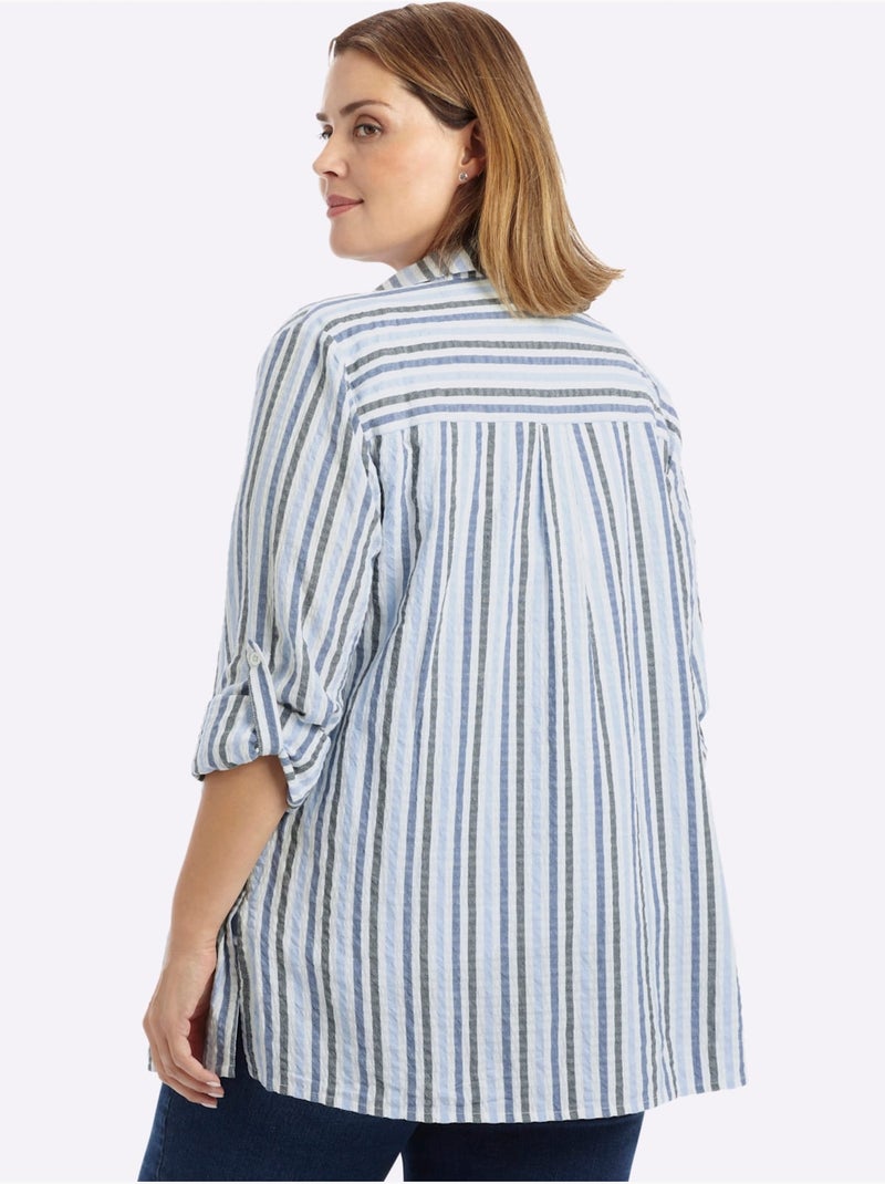 Chemisier Rayé Rayures Verticales Affinantes - Taille Standard - Sheego Blanc Bleu - Kiabi