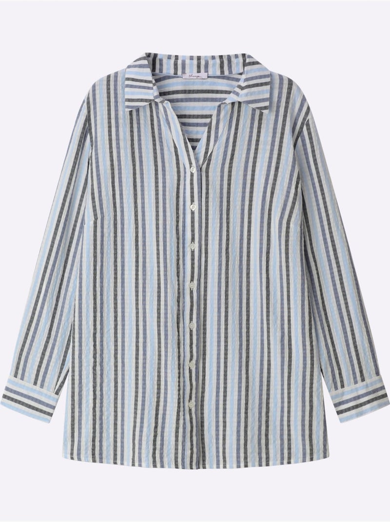 Chemisier Rayé Rayures Verticales Affinantes - Taille Standard - Sheego Blanc Bleu - Kiabi