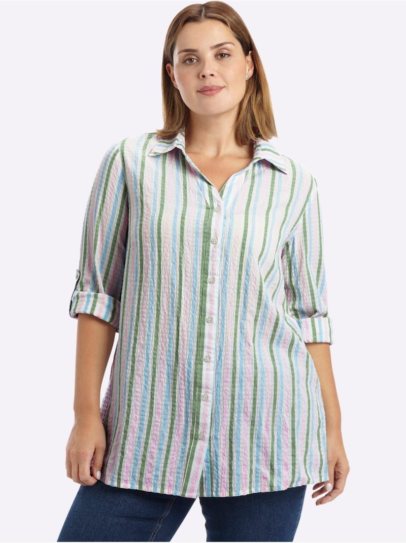 Chemisier Rayé Rayures Verticales Affinantes - Taille Standard - Sheego Blanc Rose Blanc - Kiabi