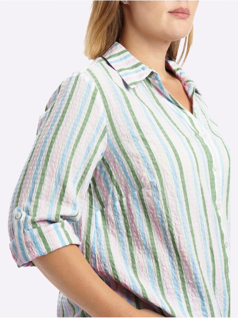 Chemisier Rayé Rayures Verticales Affinantes - Taille Standard - Sheego Blanc Rose Blanc - Kiabi