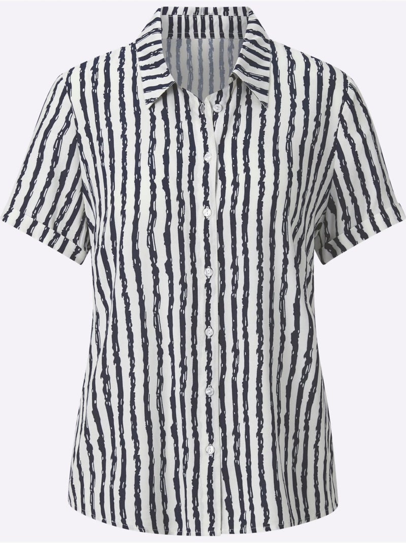 Chemisier Rayé Viscose Douce Et Fluide - Taille Standard - Witt Ecru/Marine - Kiabi