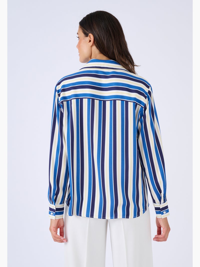 Chemisier rayures graphiques pure viscose - Damart Bleu - Kiabi