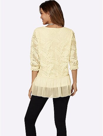 Chemisier romantique en dentelle avec manches 3/4 et ourlet asymétrique - Taille standard - Witt
