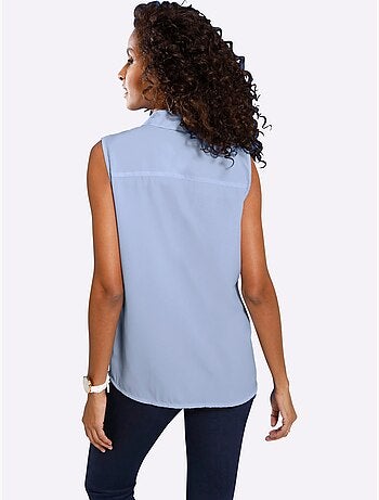Chemisier sans manches avec col chemise et patte de boutonnage - Taille standard - Moda Vilona