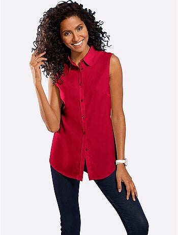 Chemisier sans manches avec col chemise et patte de boutonnage - Taille standard - Moda Vilona
