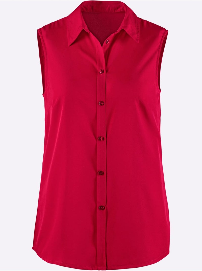 Chemisier sans manches avec col chemise et patte de boutonnage - Taille standard - Moda Vilona Rouge - Kiabi