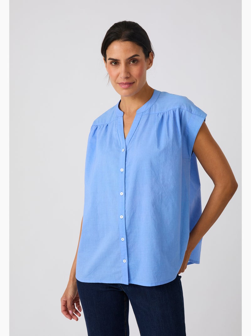 Chemisier sans manches en voile de coton - damart Bleu - Kiabi