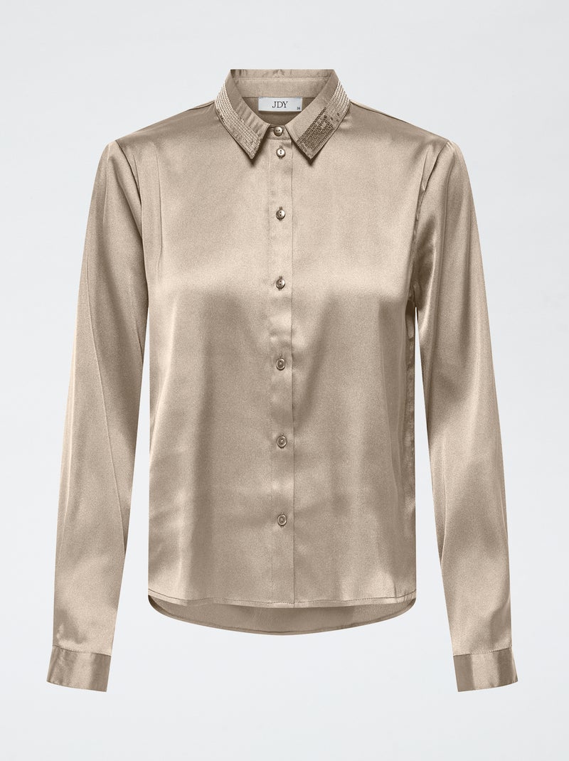 Chemisier satin avec sequins Beige Femme Kiabi