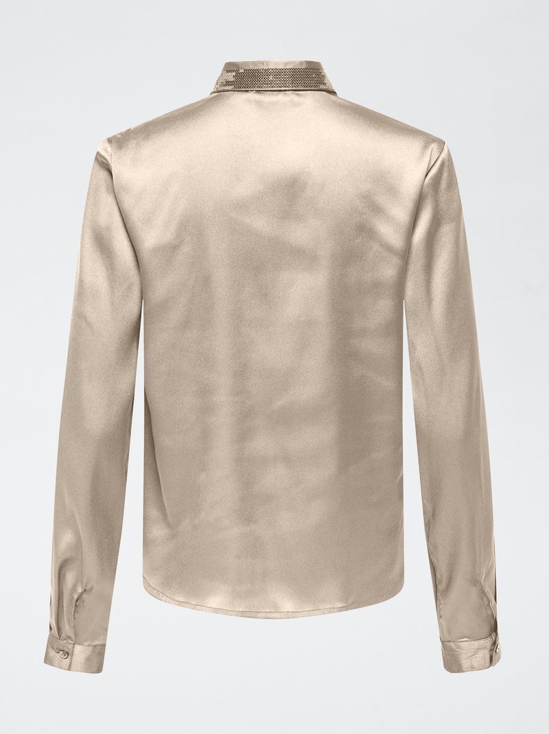 Chemisier satin avec sequins Beige - Kiabi